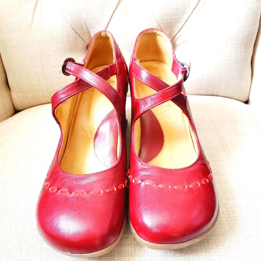 John Fluevog Leather Double Strap Mary Jane Heels